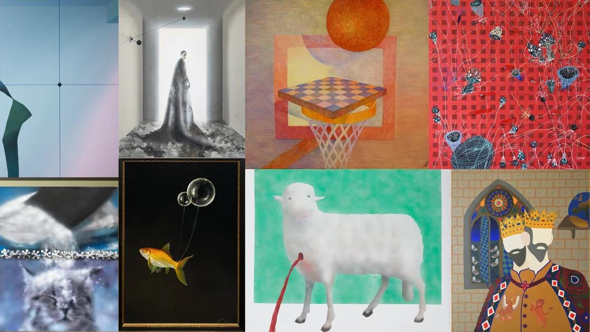 Näitusel "Balti uus maal" on 150 kunstniku tööd Eestist, Lätist, Leedust. Fotol olevate maalide autorid on Linas Jusionis, Anu Jakobson, Arnolds Andersons, Henrik Hürden, Zīie Ziemele, Kazimieras Brazdžiūnas, Sandra Strele ja Monika Radžiūnaitė